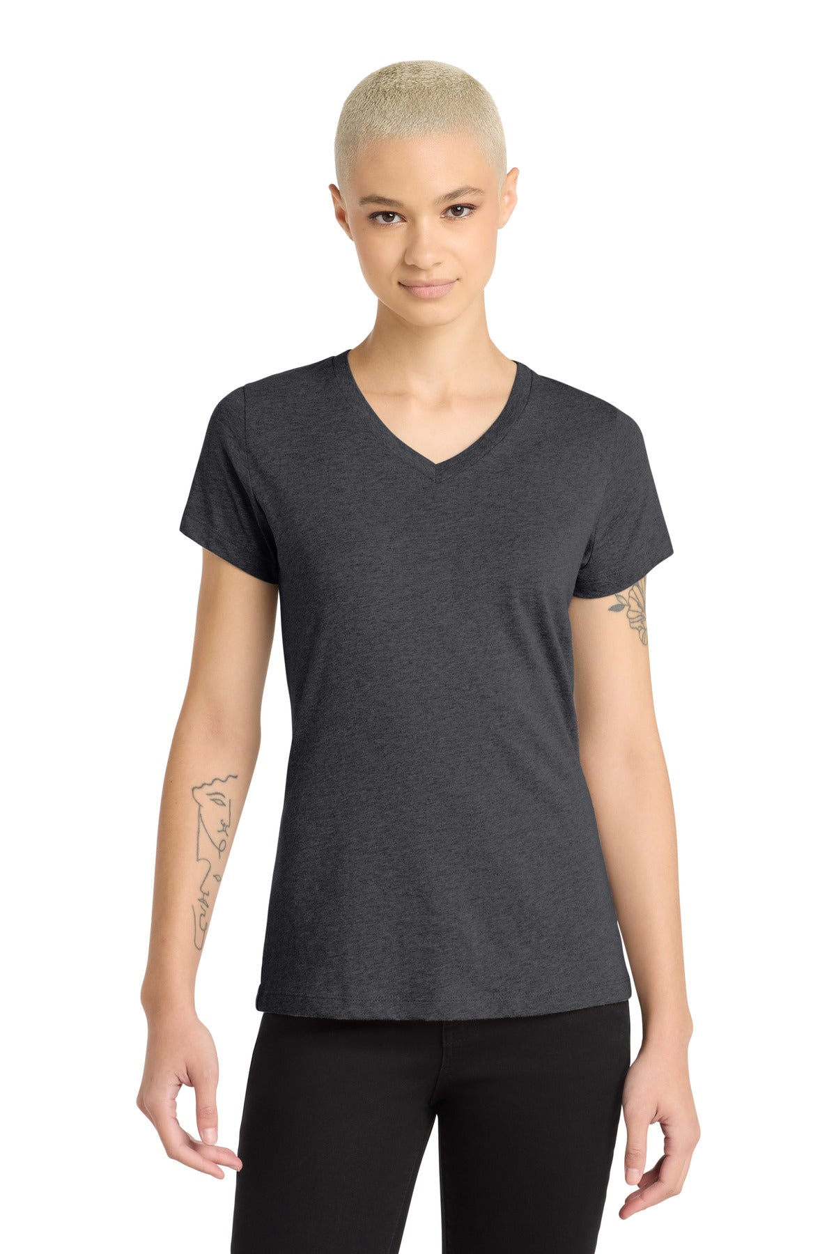 Custom Embroidered District T-Shirts  in Heathered Charcoal