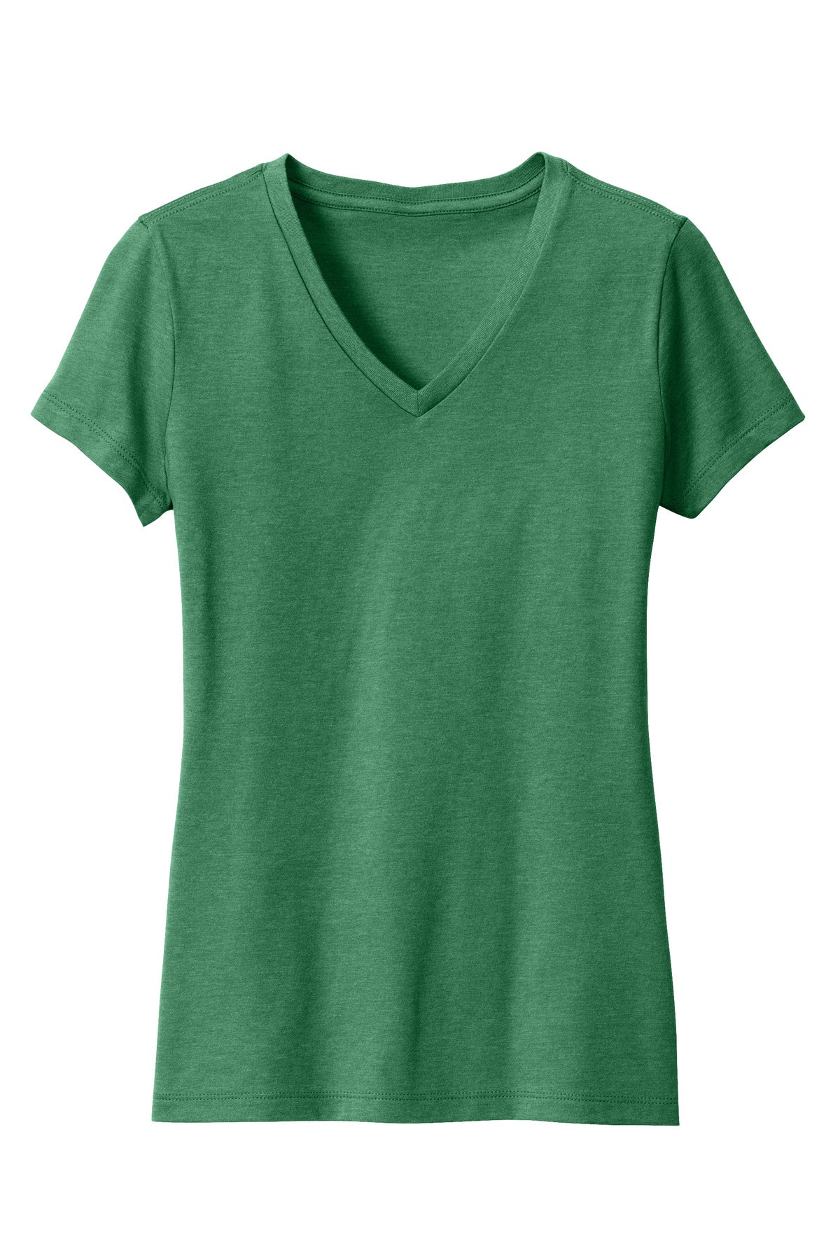 District Women's Perfect Blend CVC V-Neck Tee. DM1190L Heathered Kelly Green