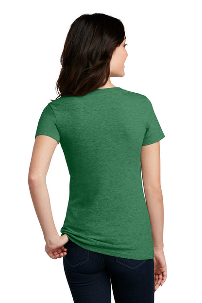 Custom Embroidered District Women's Perfect Blend CVC V-Neck Tee. DM1190L,Heathered Kelly Green