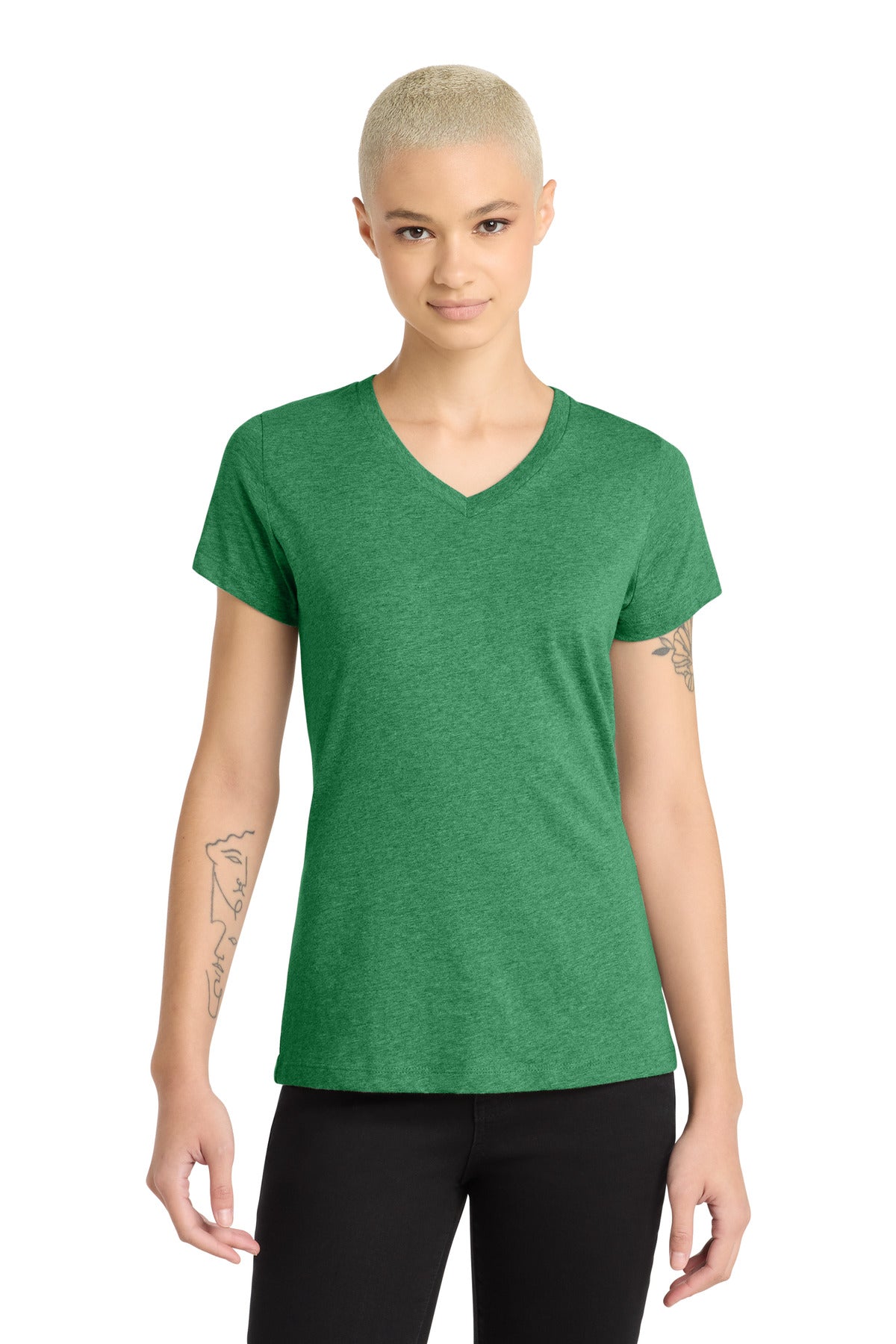 Custom Embroidered District T-Shirts  in Heathered Kelly Green