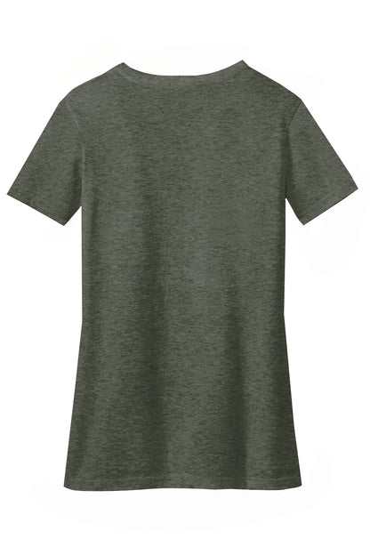District Women's Perfect Blend CVC V-Neck Tee. DM1190L Heathered Olive