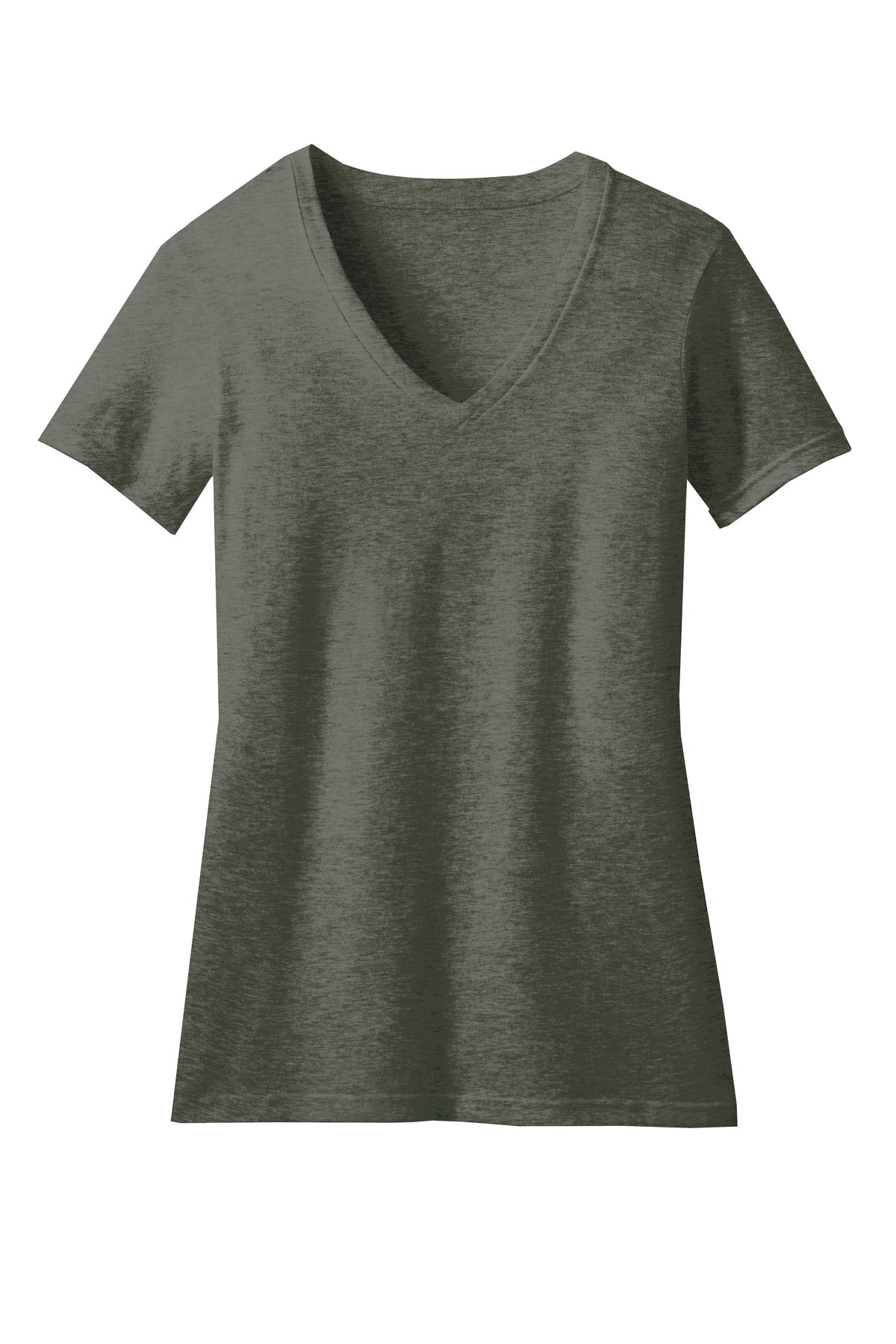 District Women's Perfect Blend CVC V-Neck Tee. DM1190L Heathered Olive