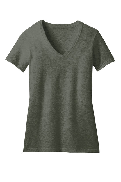 District Women's Perfect Blend CVC V-Neck Tee. DM1190L Heathered Olive