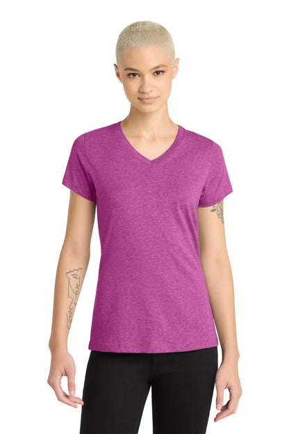 Custom Embroidered District T-Shirts  in Heathered Pink Raspberry