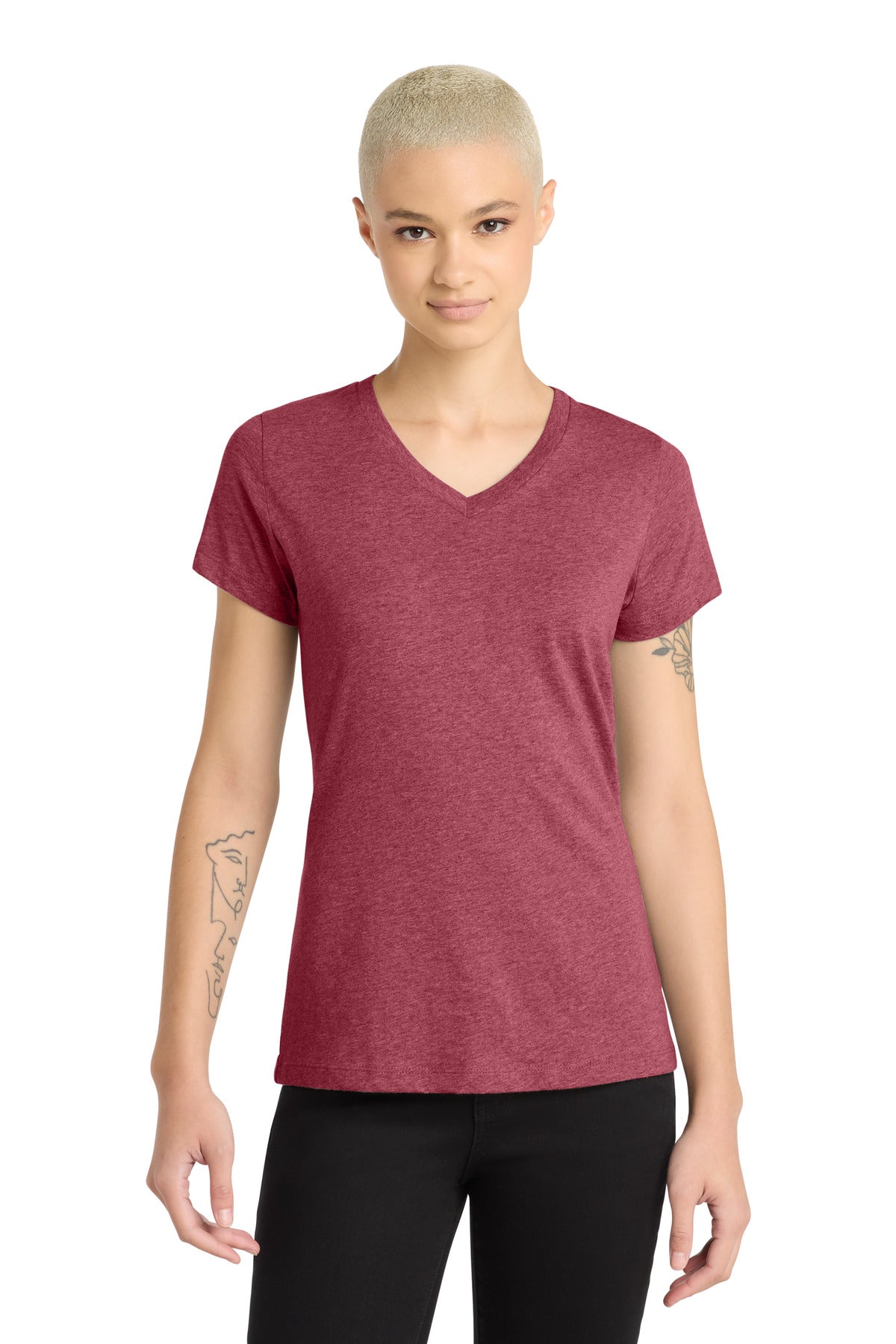 Custom Embroidered District T-Shirts  in Heathered Red