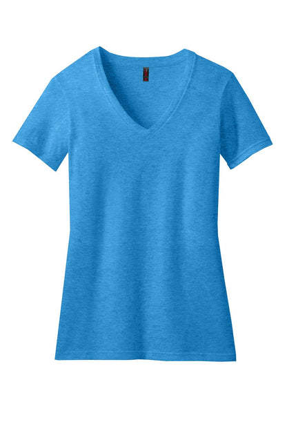 District Women's Perfect Blend CVC V-Neck Tee. DM1190L Heathered Bright Turquoise