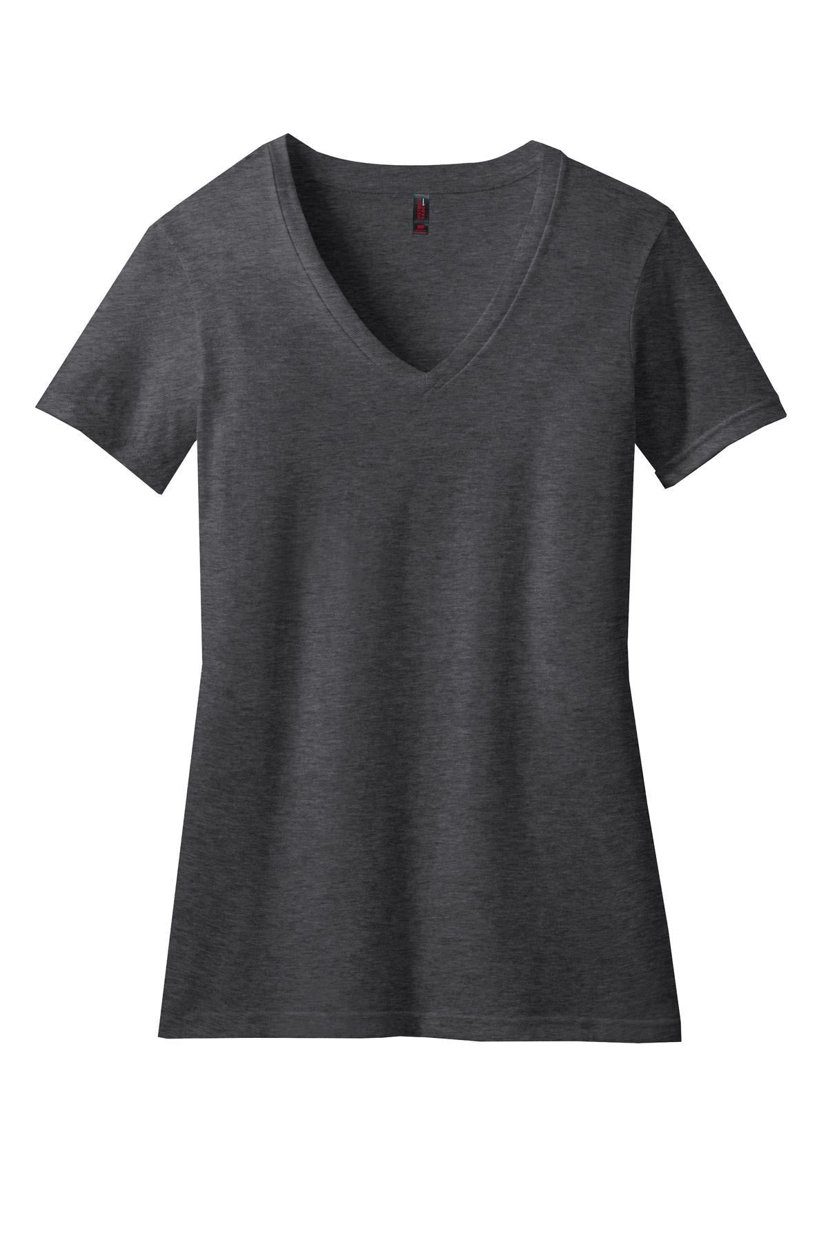 District Women's Perfect Blend CVC V-Neck Tee. DM1190L Heathered Charcoal