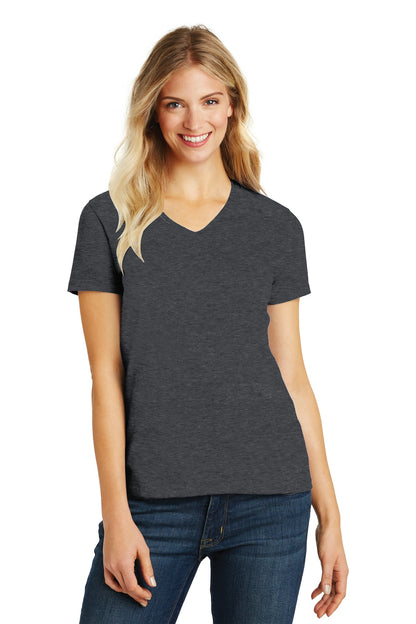 District Women's Perfect Blend CVC V-Neck Tee. DM1190L Heathered Charcoal