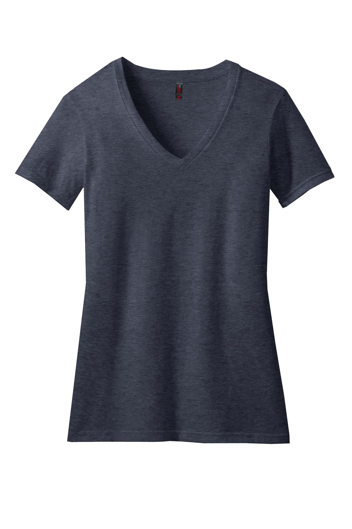 District Women's Perfect Blend CVC V-Neck Tee. DM1190L Heathered Navy