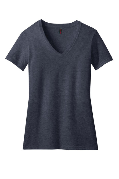 District Women's Perfect Blend CVC V-Neck Tee. DM1190L Heathered Navy