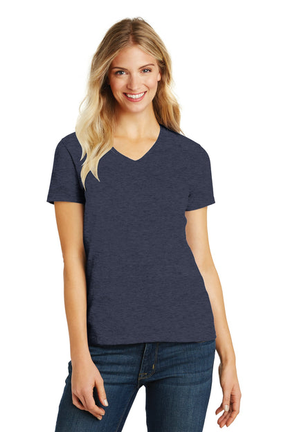 District Women's Perfect Blend CVC V-Neck Tee. DM1190L Heathered Navy