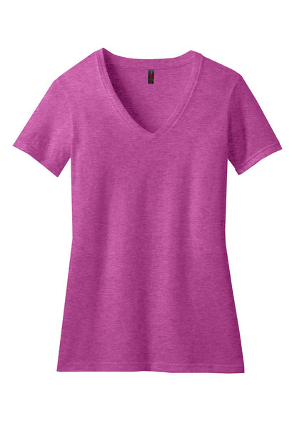 District Women's Perfect Blend CVC V-Neck Tee. DM1190L Heathered Pink Raspberry