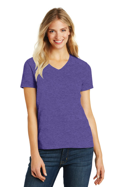 District Women's Perfect Blend CVC V-Neck Tee. DM1190L Heathered Purple