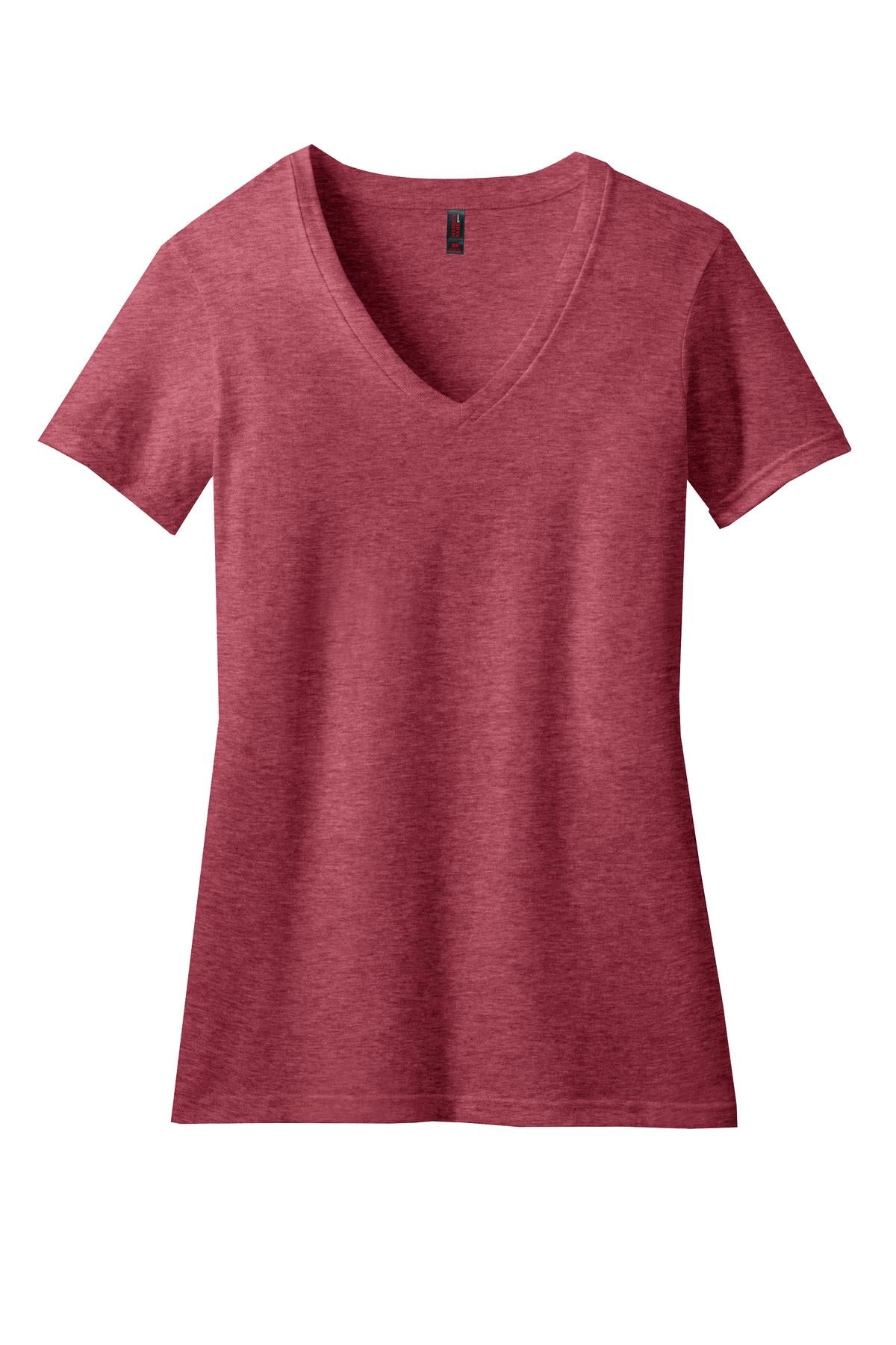 District Women's Perfect Blend CVC V-Neck Tee. DM1190L Heathered Red