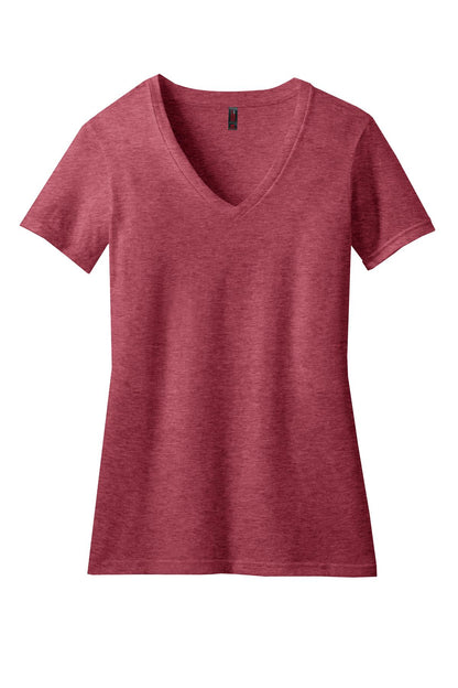 District Women's Perfect Blend CVC V-Neck Tee. DM1190L Heathered Red
