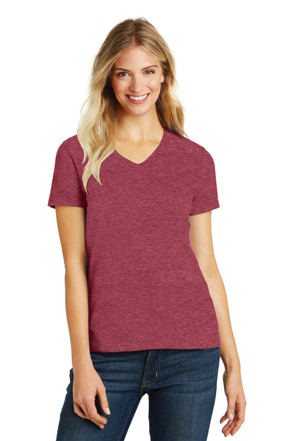 District Women's Perfect Blend CVC V-Neck Tee. DM1190L Heathered Red