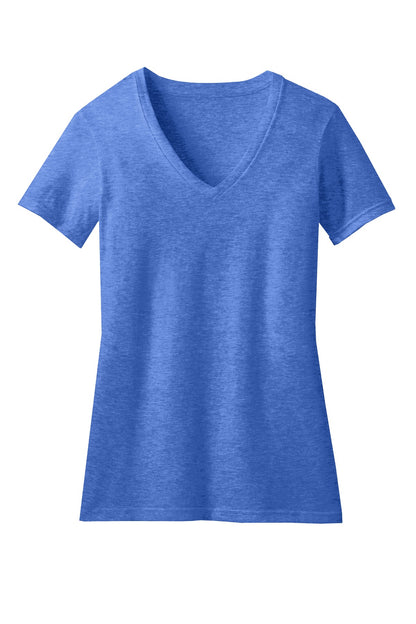 District Women's Perfect Blend CVC V-Neck Tee. DM1190L Heathered Royal