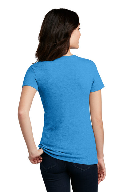 Custom Embroidered District Women's Perfect Blend CVC V-Neck Tee. DM1190L,Heathered Bright Turquoise