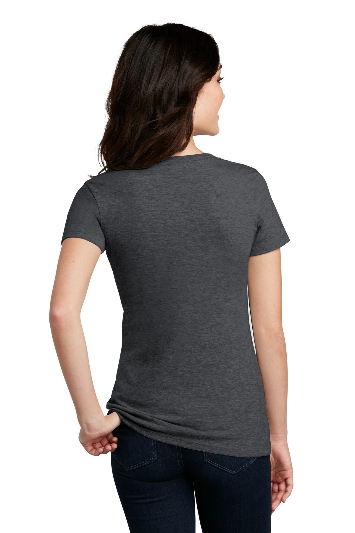 Custom Embroidered District Women's Perfect Blend CVC V-Neck Tee. DM1190L,Heathered Charcoal