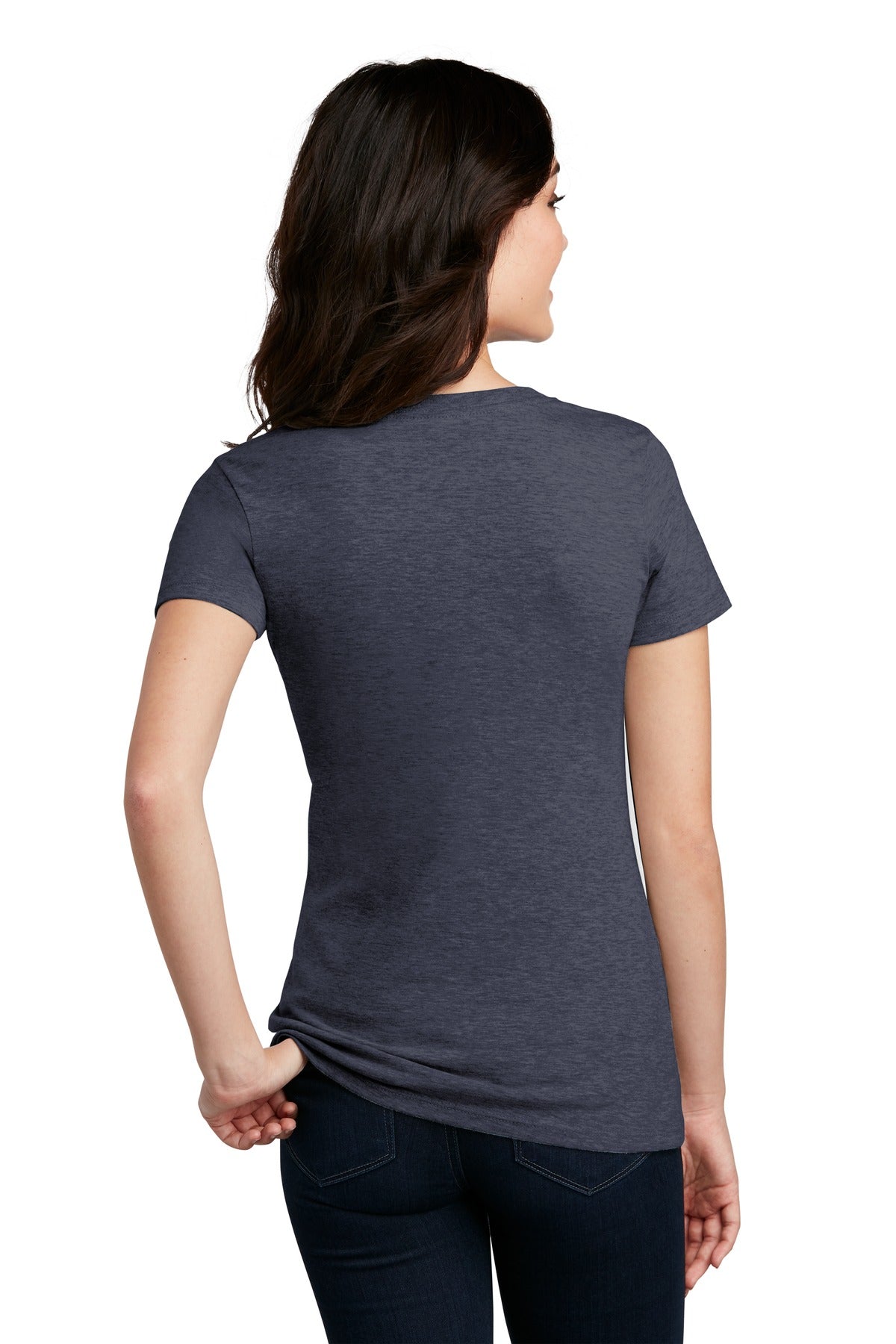 Custom Embroidered District Women's Perfect Blend CVC V-Neck Tee. DM1190L,Heathered Navy