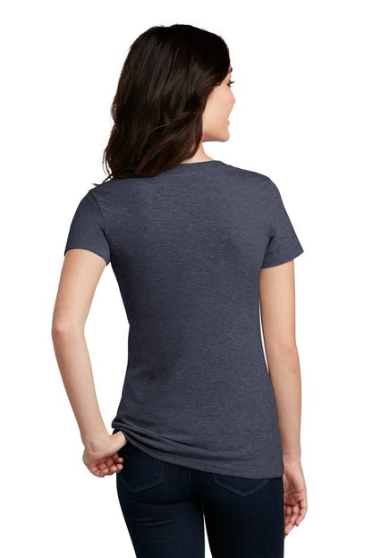 Custom Embroidered District Women's Perfect Blend CVC V-Neck Tee. DM1190L,Heathered Navy
