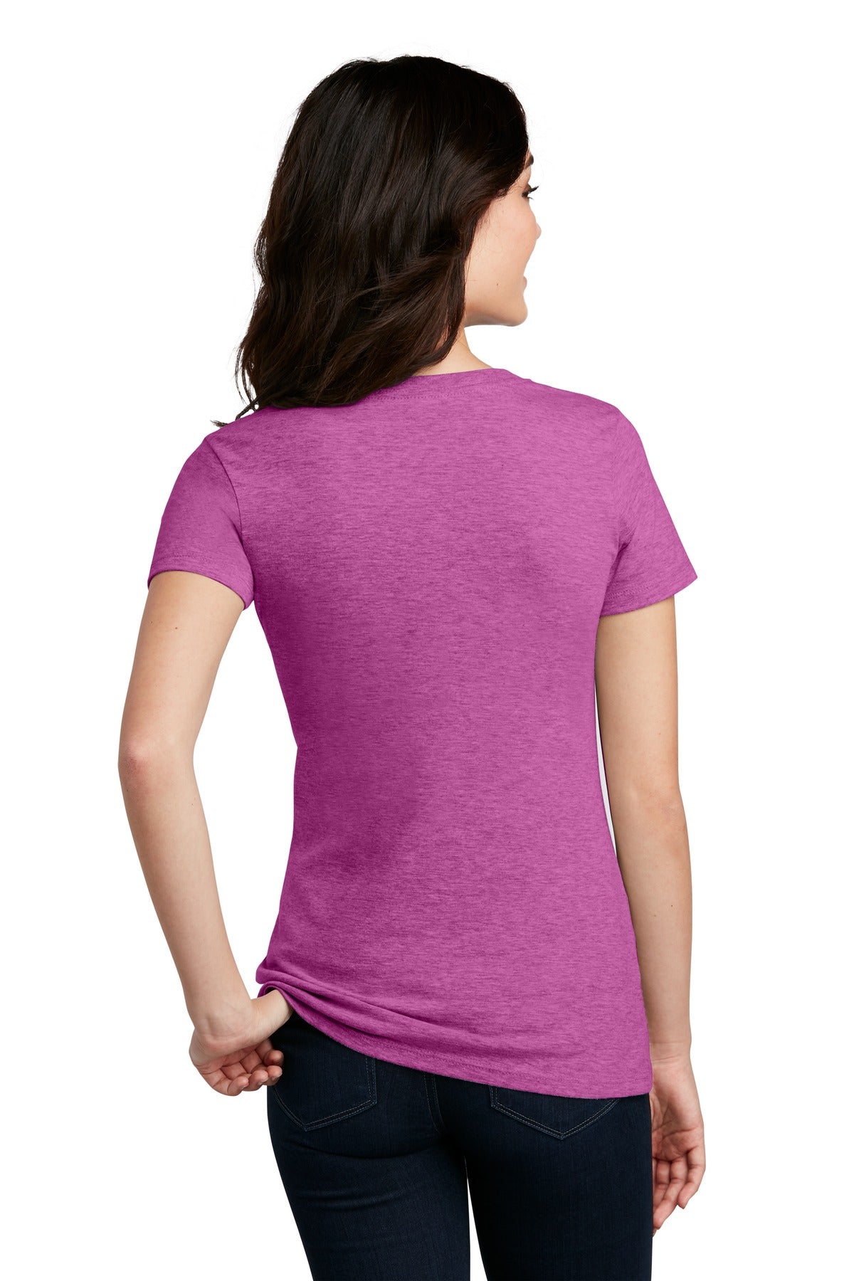Custom Embroidered District Women's Perfect Blend CVC V-Neck Tee. DM1190L,Heathered Pink Raspberry