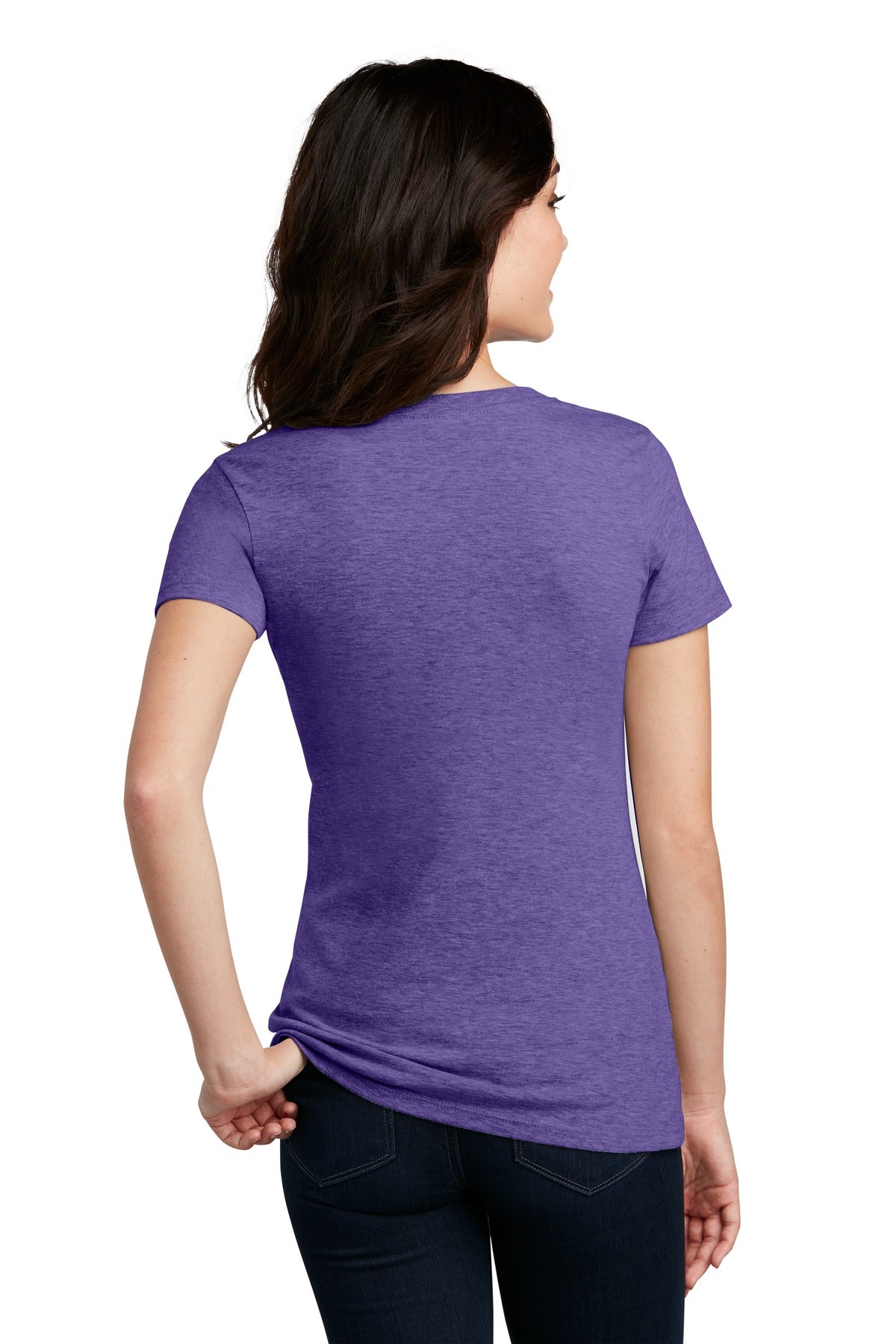 Custom Embroidered District Women's Perfect Blend CVC V-Neck Tee. DM1190L,Heathered Purple