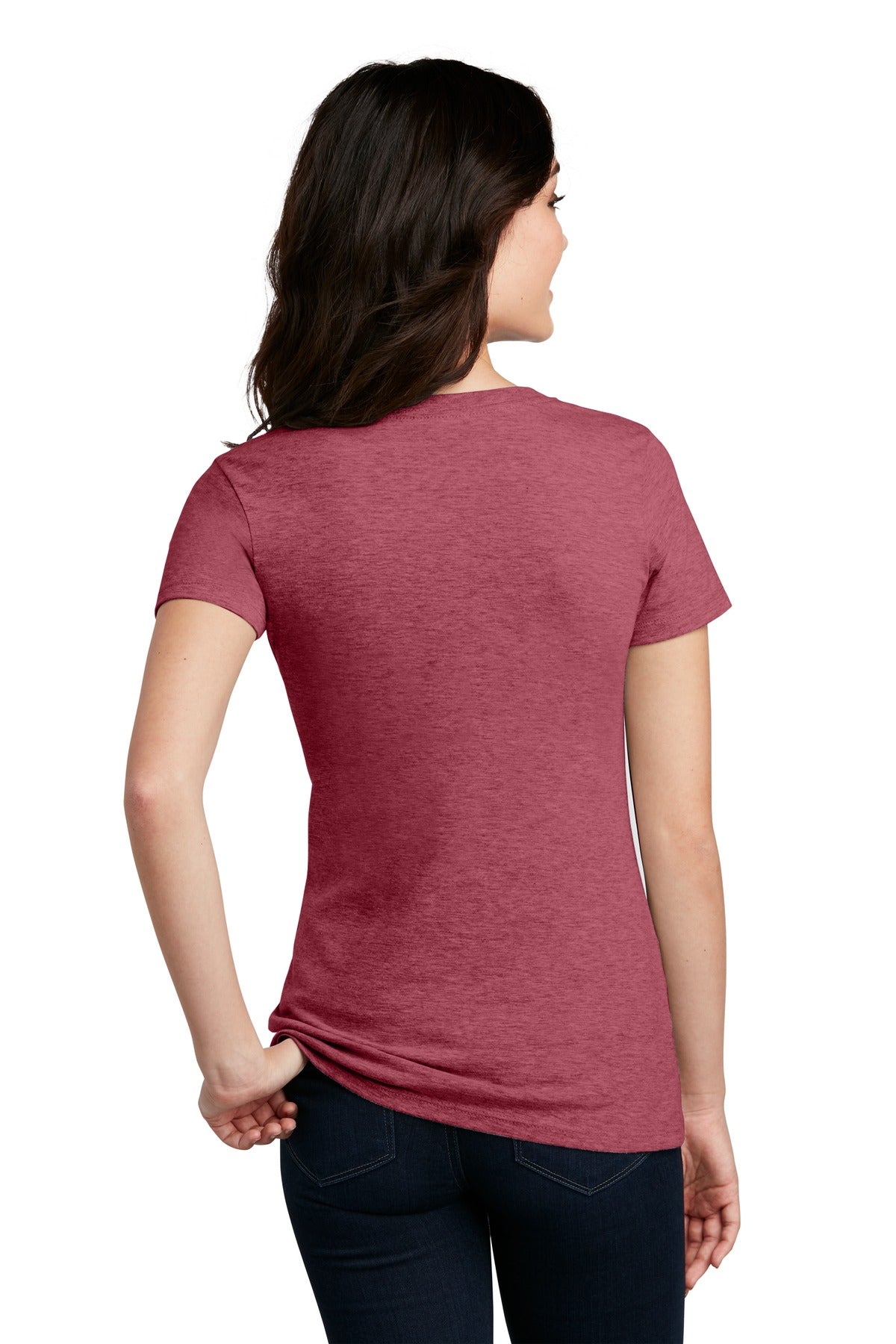 Custom Embroidered District Women's Perfect Blend CVC V-Neck Tee. DM1190L,Heathered Red