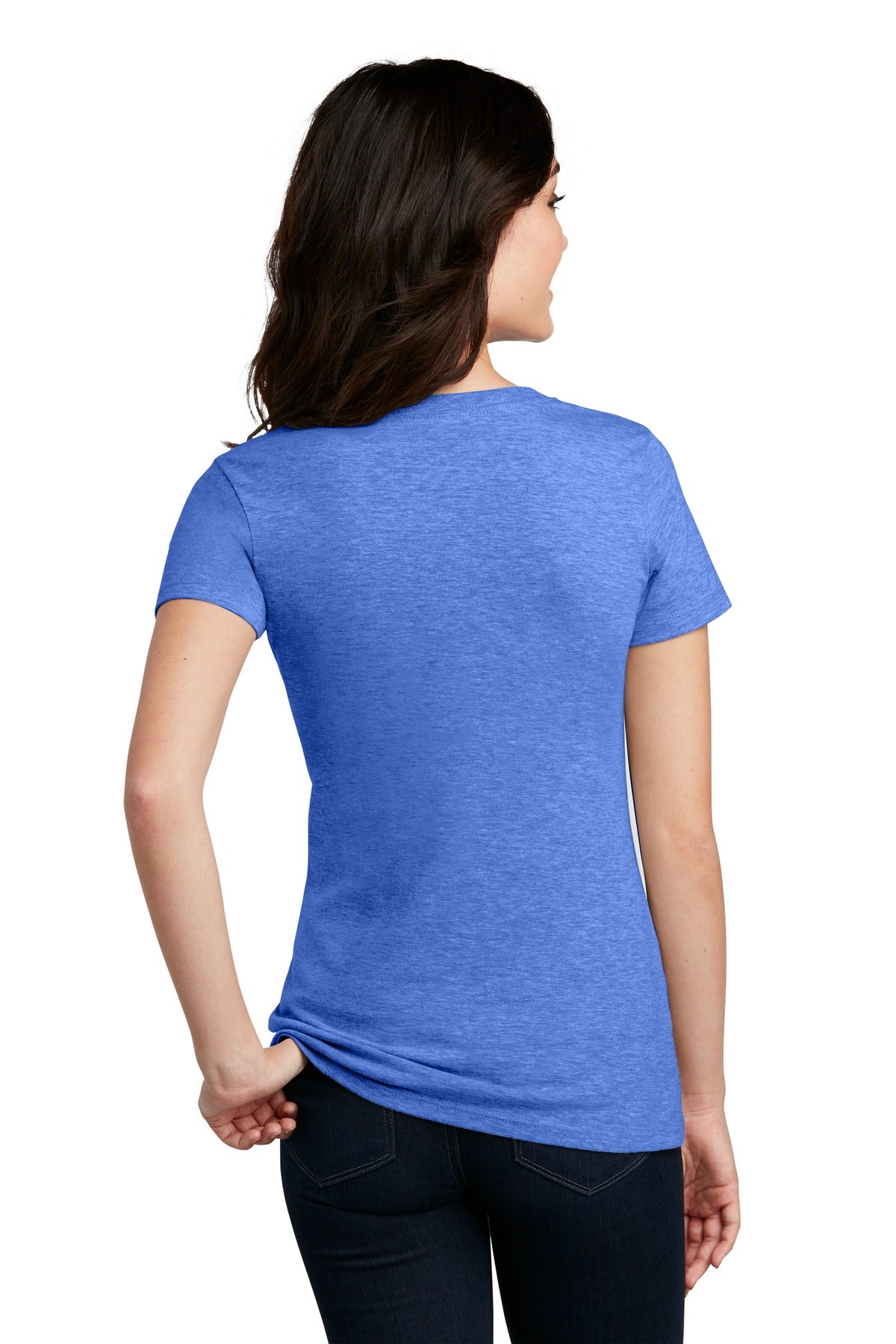 Custom Embroidered District Women's Perfect Blend CVC V-Neck Tee. DM1190L,Heathered Royal