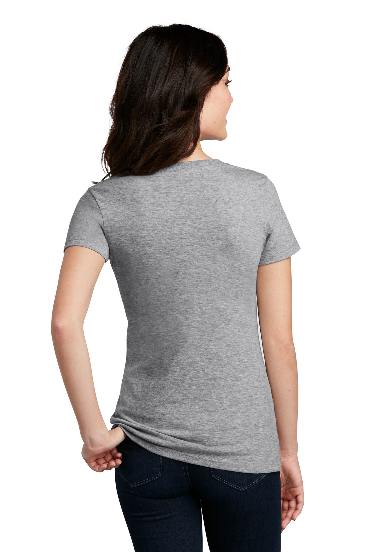 Custom Embroidered District Women's Perfect Blend CVC V-Neck Tee. DM1190L,Light Heather Grey