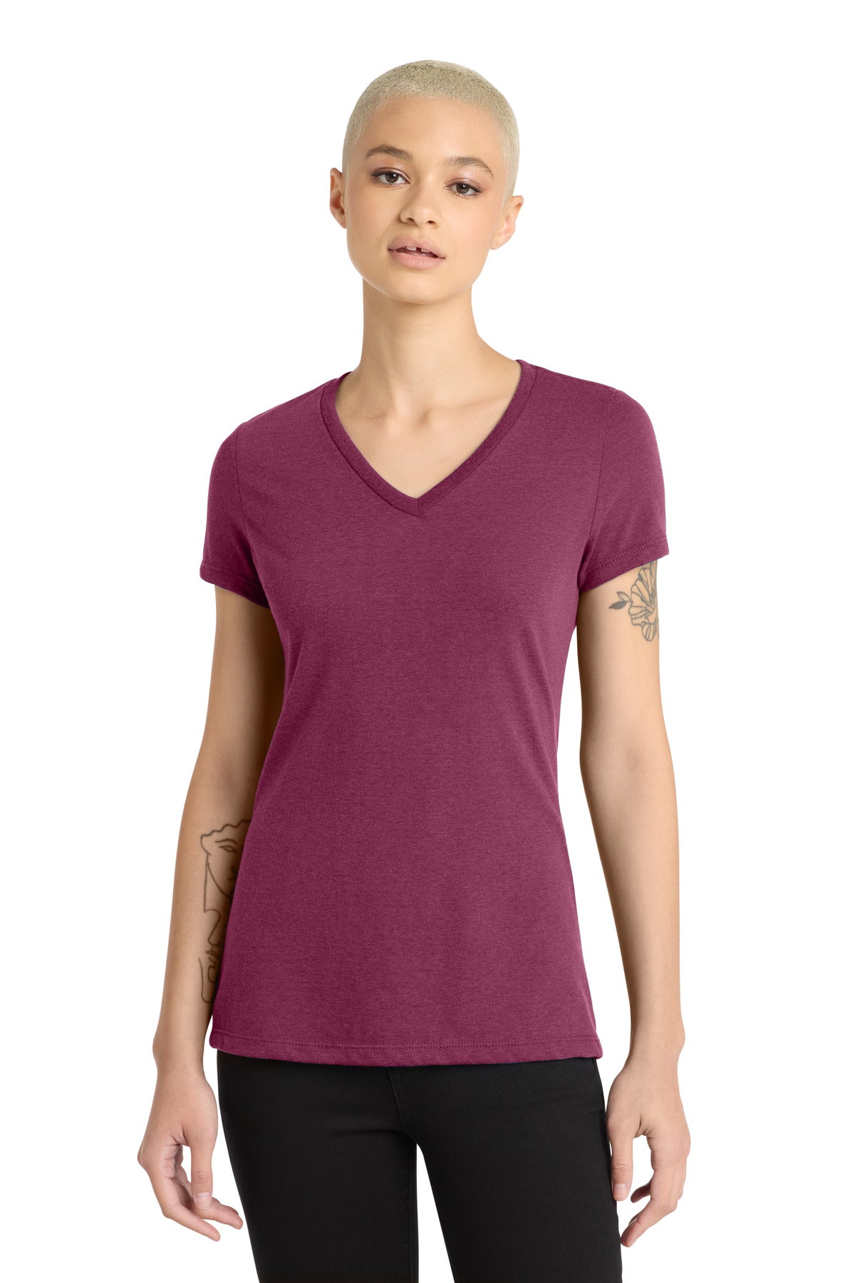 Custom Embroidered District T-Shirts  in Raspberry Fleck