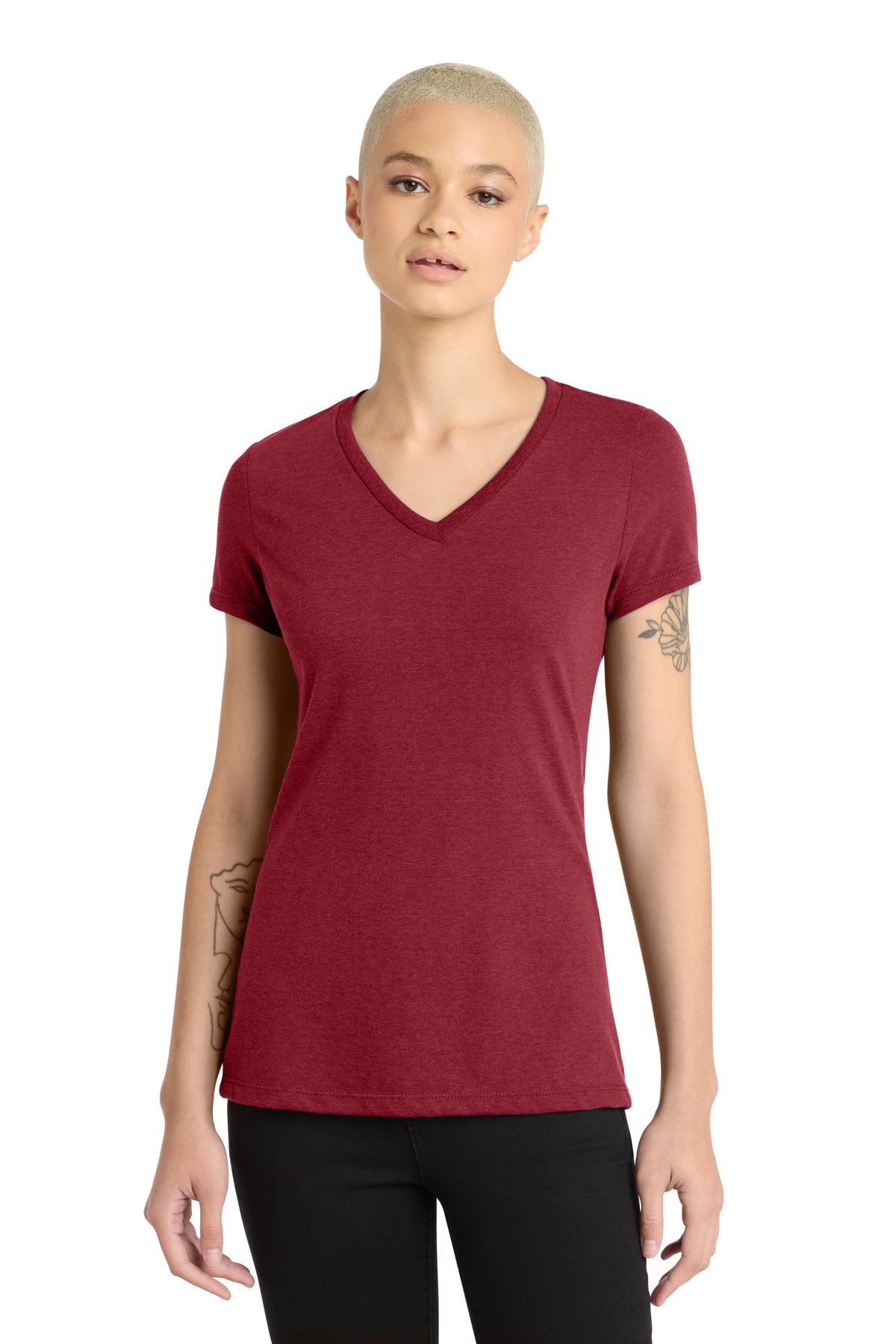 Custom Embroidered District T-Shirts  in Red Fleck