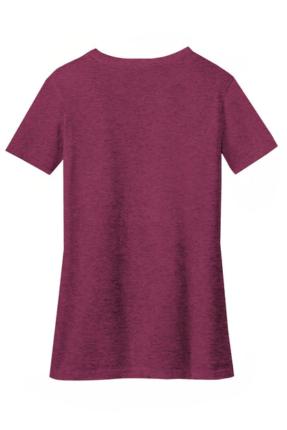 District Women's Perfect Blend CVC V-Neck Tee. DM1190L Raspberry Fleck