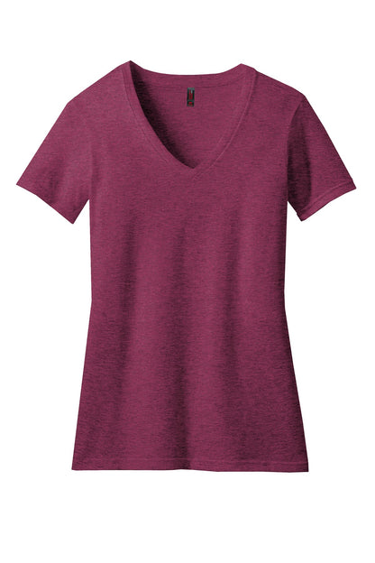 District Women's Perfect Blend CVC V-Neck Tee. DM1190L Raspberry Fleck