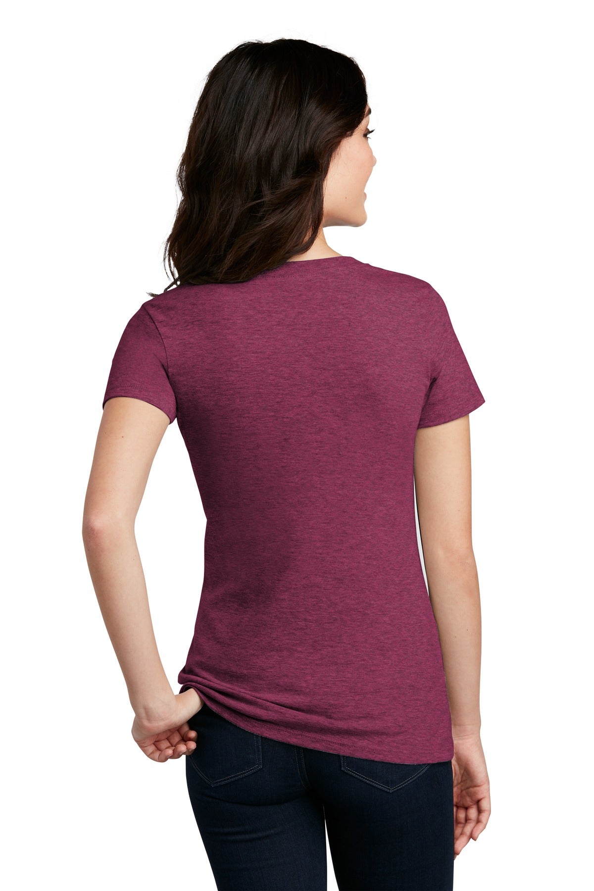Custom Embroidered District Women's Perfect Blend CVC V-Neck Tee. DM1190L,Raspberry Fleck