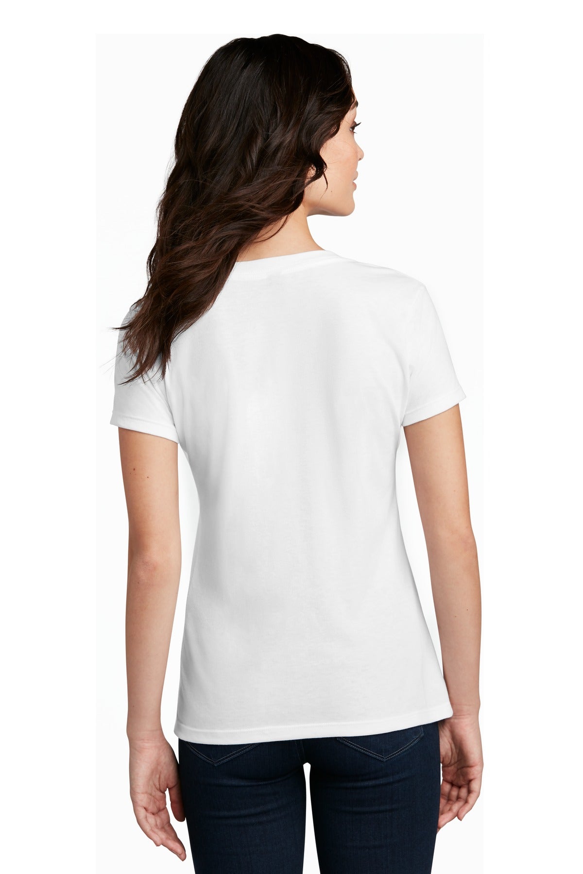 Custom Embroidered District Women's Perfect Blend CVC V-Neck Tee. DM1190L,White