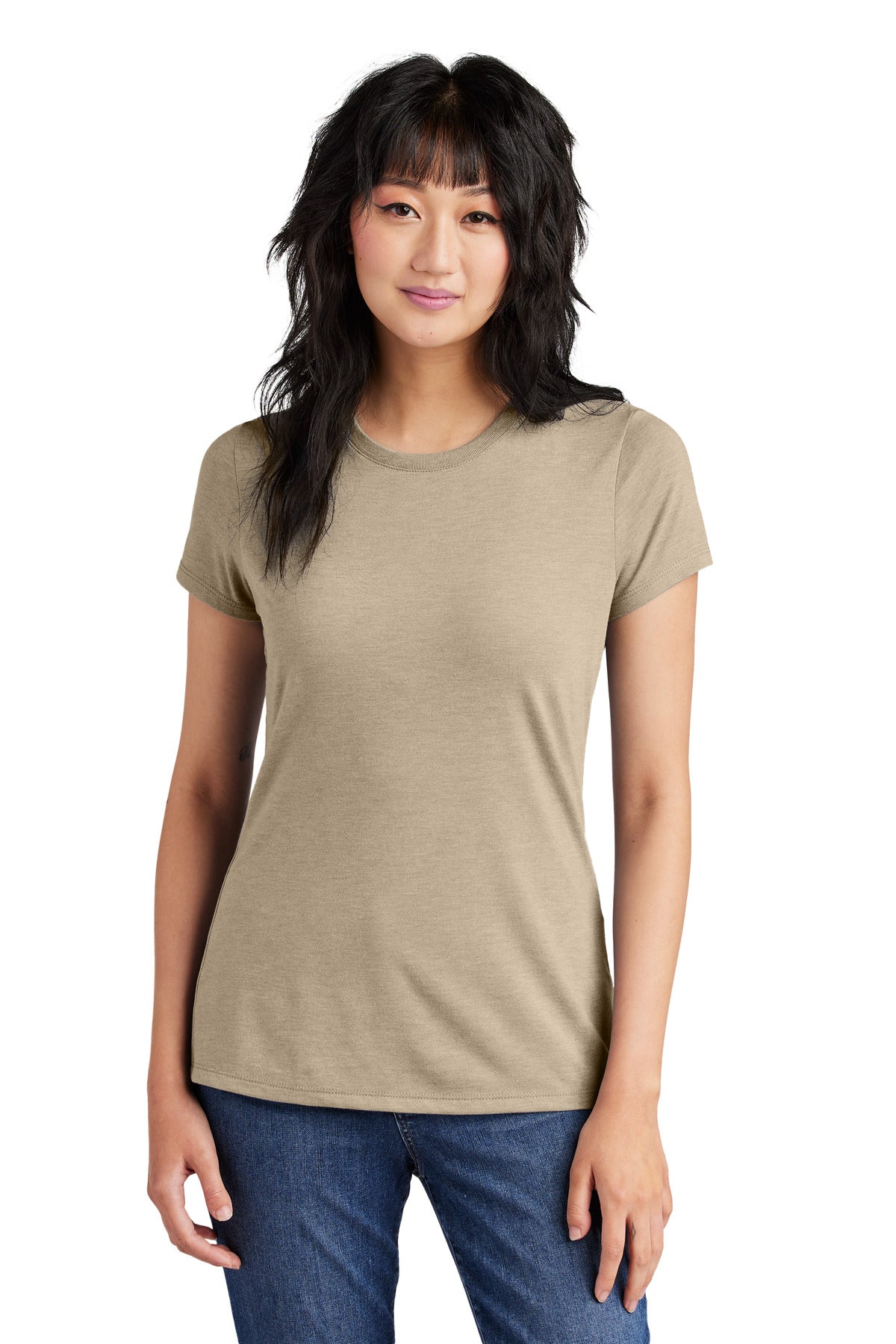 District  Women's Perfect Tri Tee. DM130L Desert Tan Heather