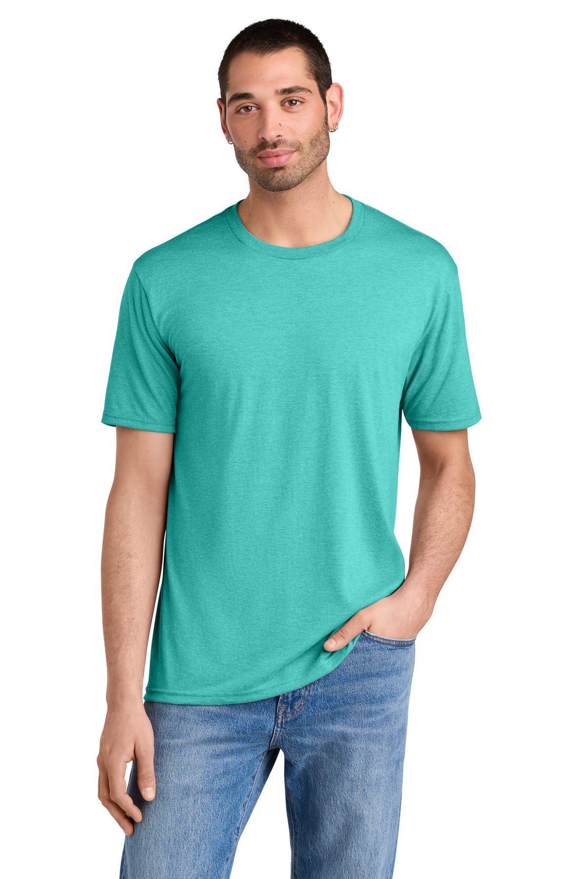 Custom Embroidered District T-Shirts  in Aqua Heather