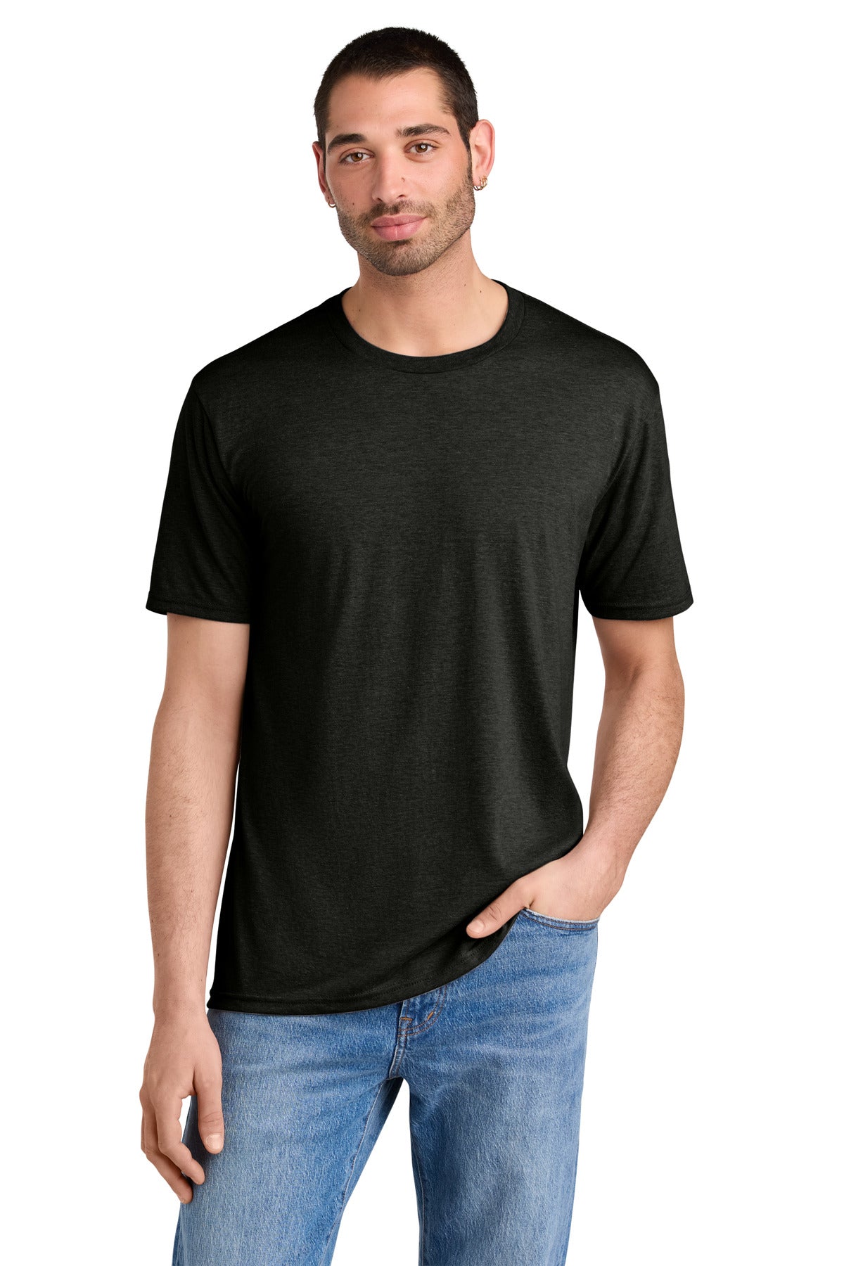 Custom Embroidered District T-Shirts  in Black Frost