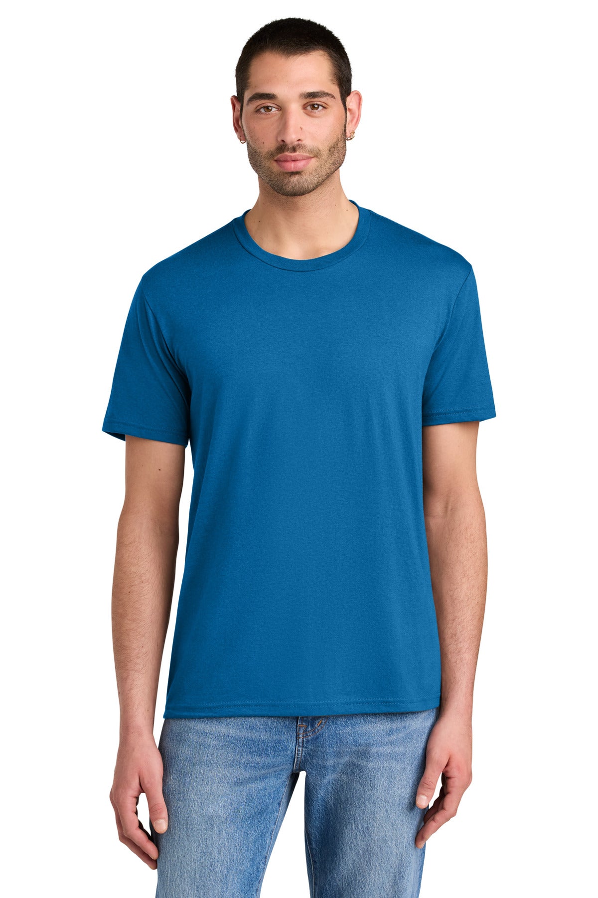 Custom Embroidered District T-Shirts  in Bright Blue