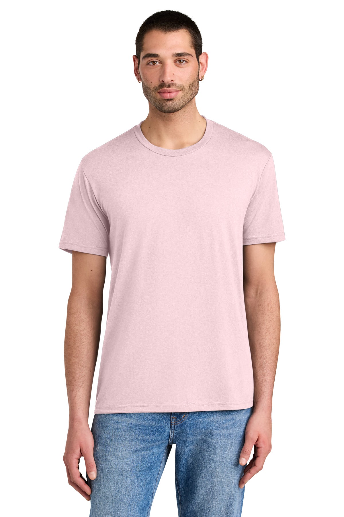 Custom Embroidered District T-Shirts  in Carnation Pink