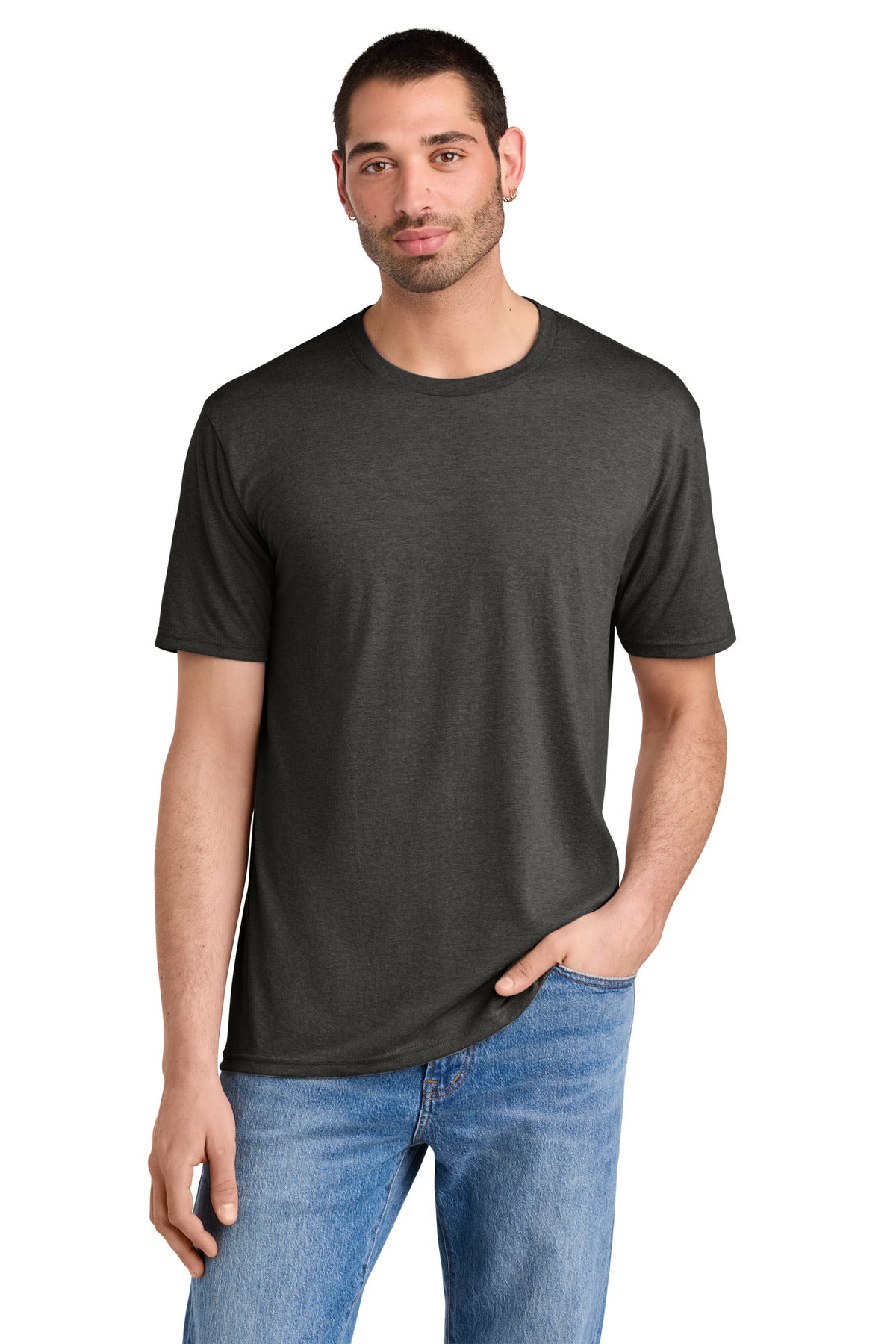 Custom Embroidered District T-Shirts  in Heathered Charcoal