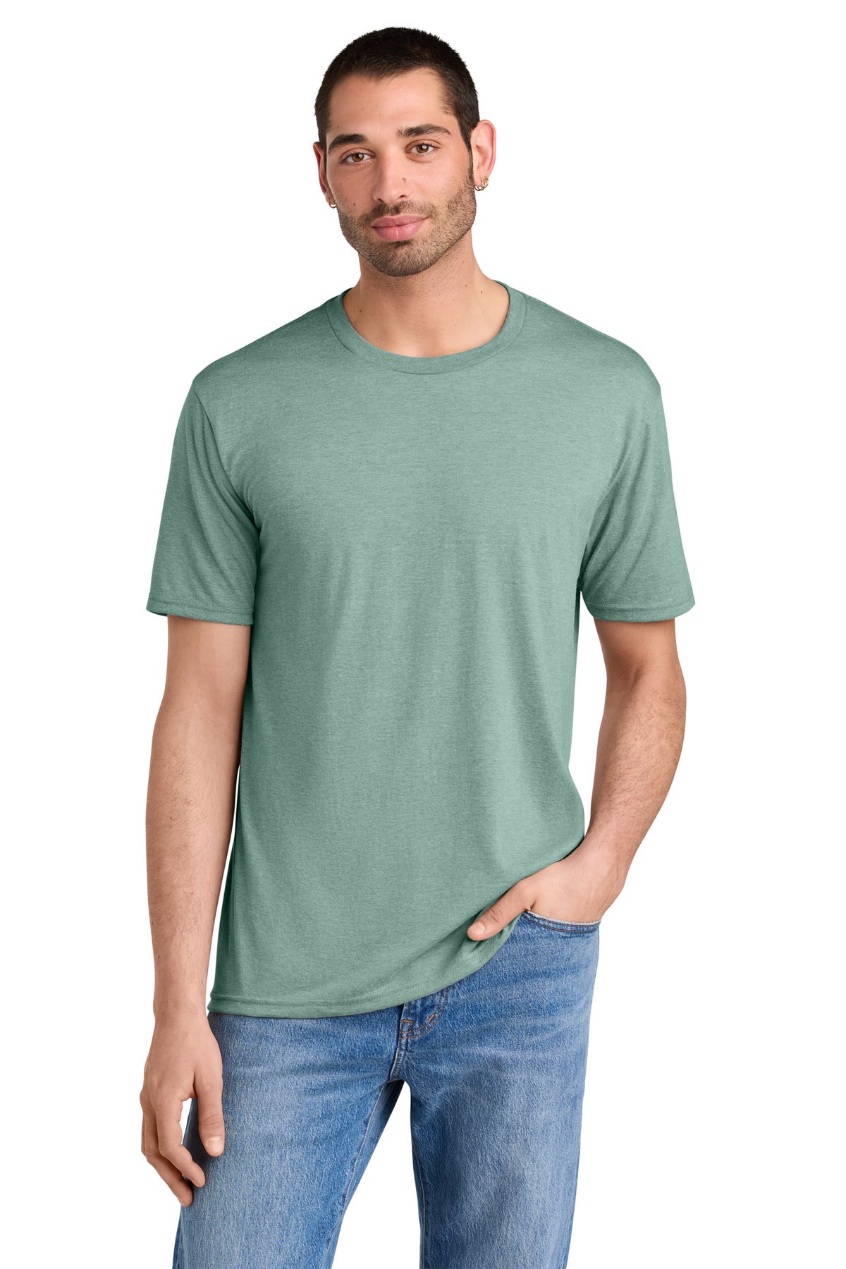 Custom Embroidered District T-Shirts  in Heathered Dusty Sage