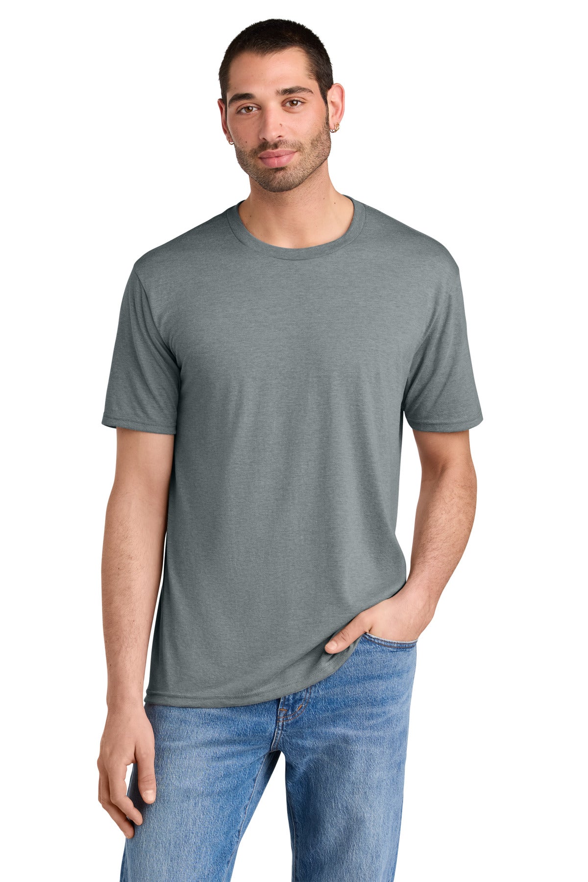 Custom Embroidered District T-Shirts  in Heathered Grey