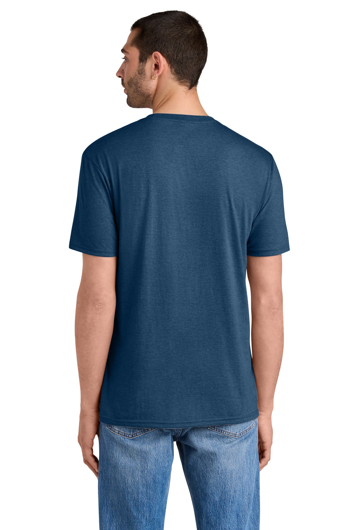 Custom Embroidered District T-Shirts  in Heathered Neptune Blue