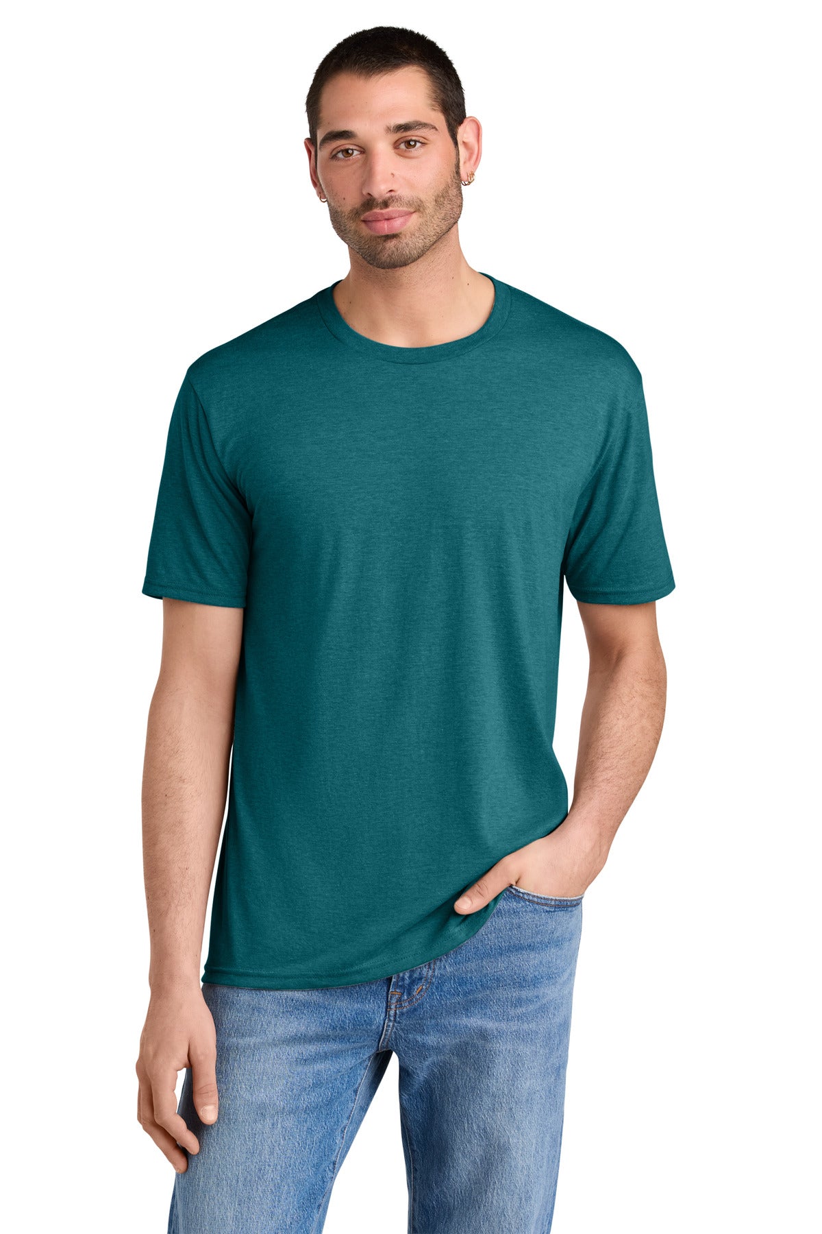 Custom Embroidered District T-Shirts  in Heathered Teal