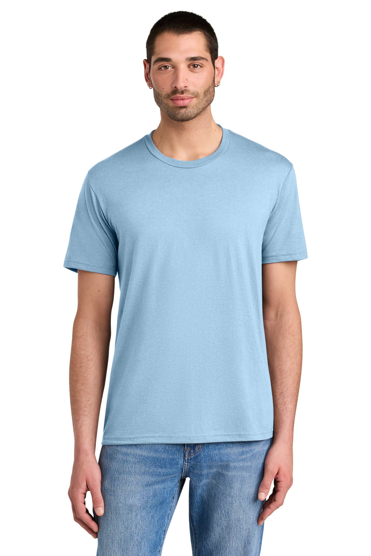 Custom Embroidered District T-Shirts  in Ice Blue