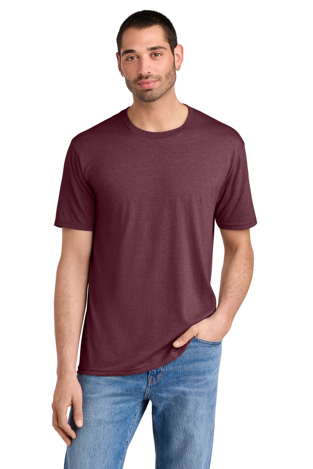 Custom Embroidered District T-Shirts  in Maroon Frost