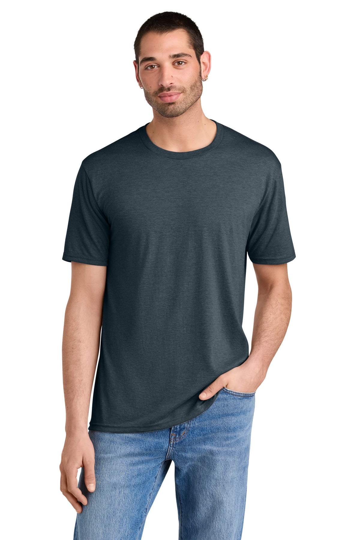 Custom Embroidered District T-Shirts  in Navy Frost