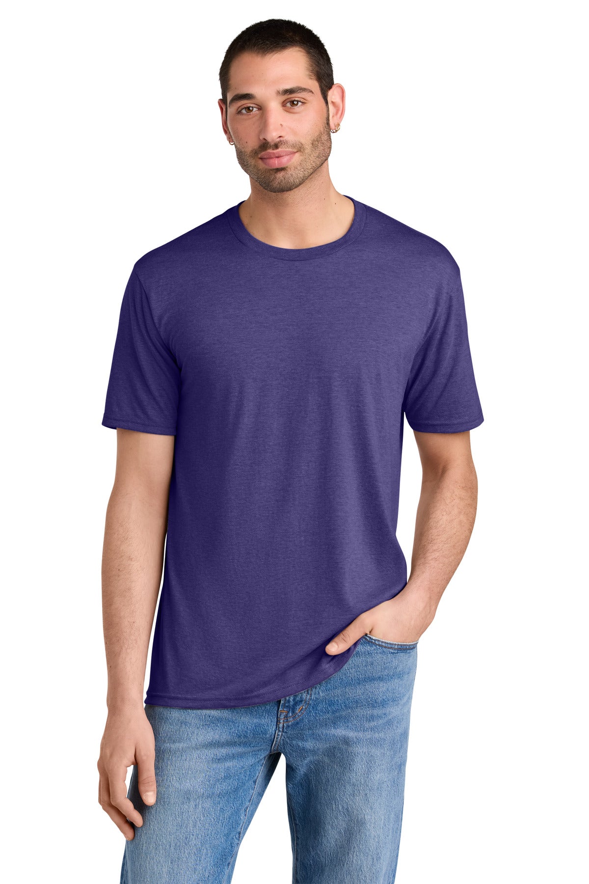 Custom Embroidered District T-Shirts  in Purple Frost